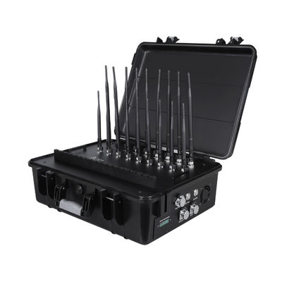 New powerful briefcase 18 Antenna Jammer blocks 2G, 3G, 4G, 5G, GPSL1, GPSL2-L5, GPSL3-L4, WIFI(Including WIFI 6E), 315,433,868, Lojack signals with 154W output power and a coverage range up to 100m