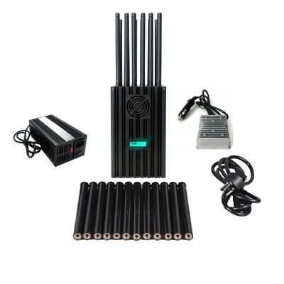 75W Portabe 12 Antennas 2G.3G.4G.5G Cell Phone Signal Jammer 2.4G 5.2G.5.8G WIFI Signals and GPSL1.L2.L3.L4.L5.  Lojack Signals（Supports charging while discharging）