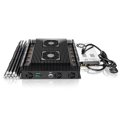 Powerful 12 bands jammer blocks 2G,3G,4G,5G,WIFI,GPSL1 signals with an output power of 100W ,shielding range up to 100m