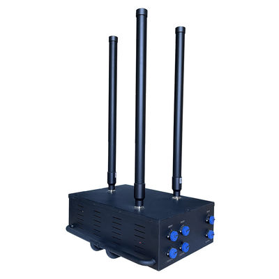 150W de alta potencia 3 antenas bloqueador de señales de drones / UAV, con un alcance de cobertura de hasta 100 metros.